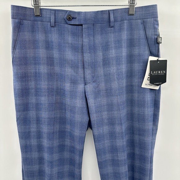 Lauren Ralph Lauren Classic-Fit Ultraflex Wool Suit Pants Blue‎ Plaid 34x32 NWT - Picture 2 of 13
